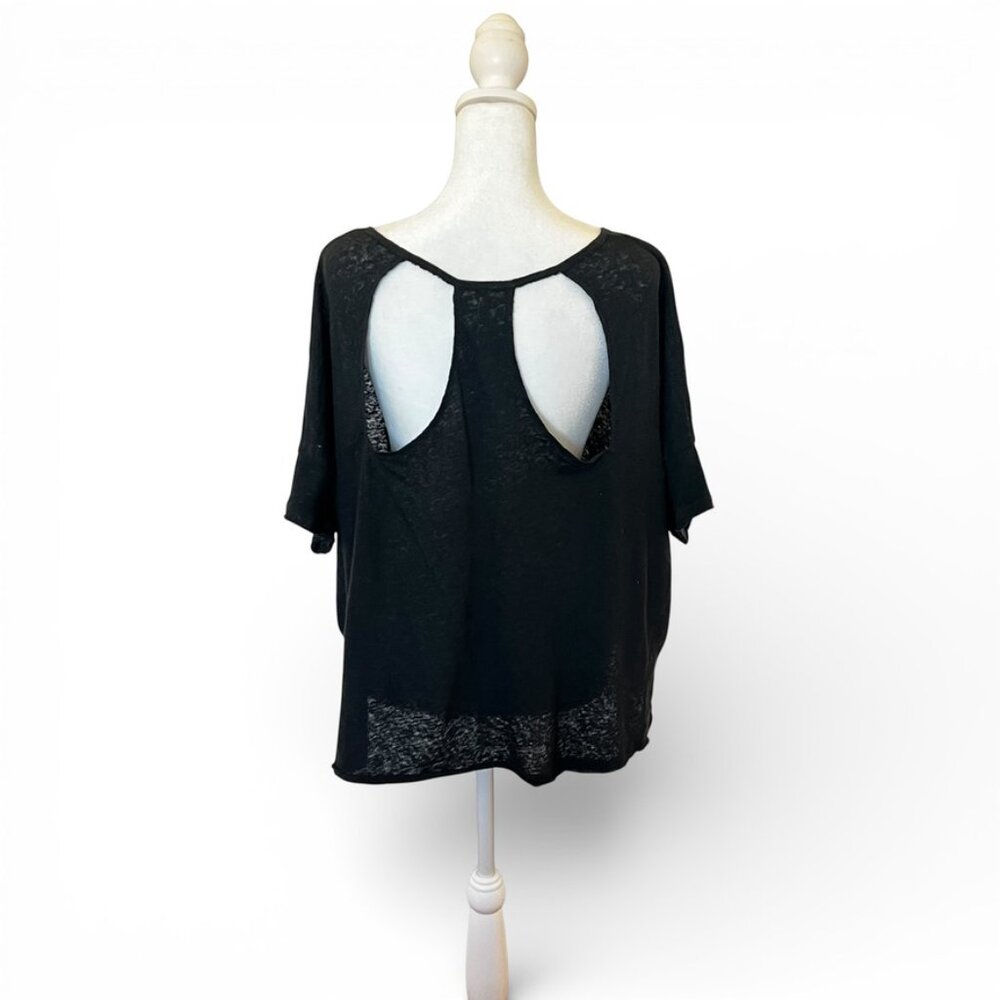 Free People Black Cutout Linen Back Tee XS Boho Festival Soft Grunge - Picture 3 of 11